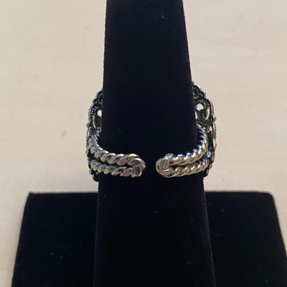 HTF Schuhmacher Ladies Ring Silver Tone White Pearl & Rose Cabochon Size 6.5+ - Picture 5 of 7